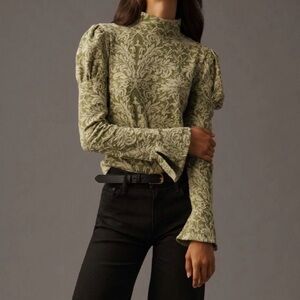 Anthropologie Puff Sleeve Jacquard Long Sleeve Top XS New